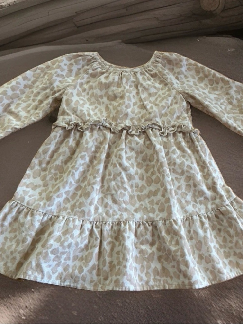 GAP Cream Leopard-Print Long Sleeve Dress
